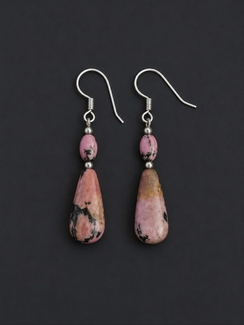 3/$30 HANDMADE Rhodonite Beaded Dangle Hook Earrings